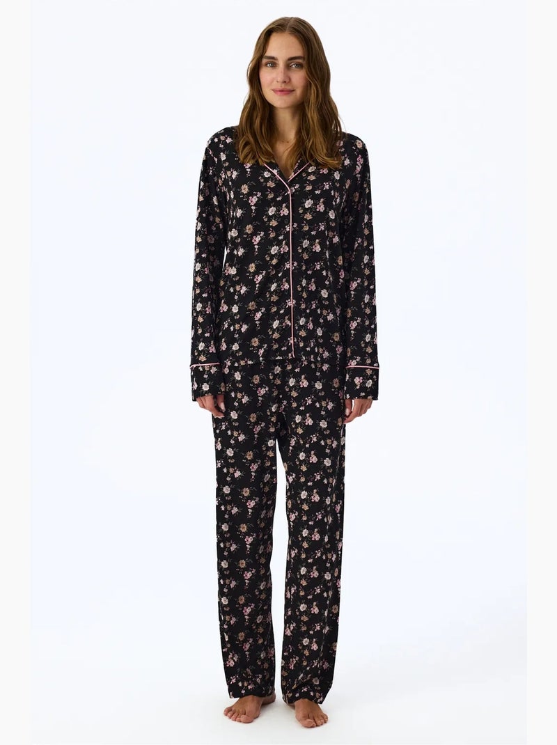 Floral dream ensemble de pyjama chemise et pantalon à manches longues penti Noir Blanc - Kiabi