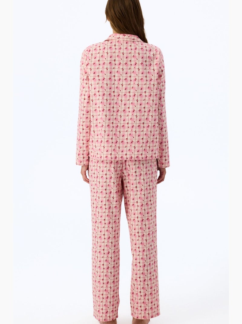 Floral garden ensemble de pyjama à carreaux, chemise et pantalon, manches longues penti Rouge/Rose - Kiabi