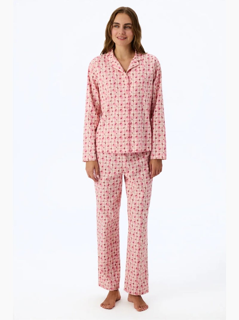 Floral garden ensemble de pyjama à carreaux, chemise et pantalon, manches longues penti Rouge/Rose - Kiabi