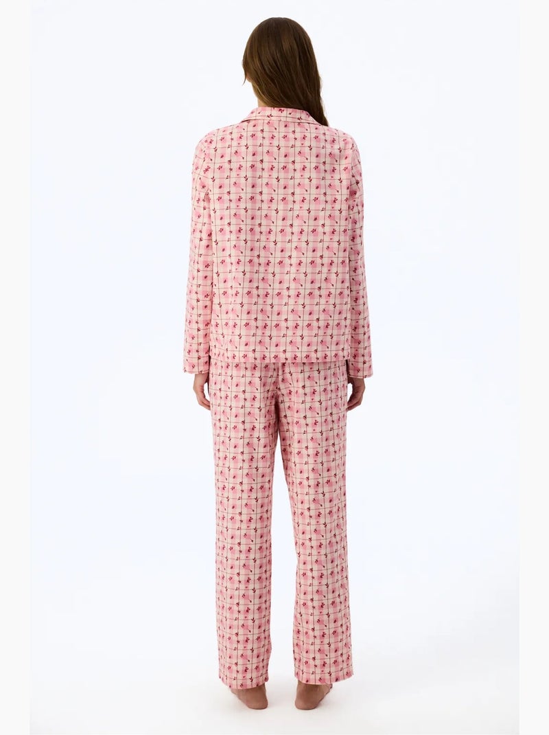 Floral garden ensemble de pyjama à carreaux, chemise et pantalon, manches longues penti Rouge/Rose - Kiabi