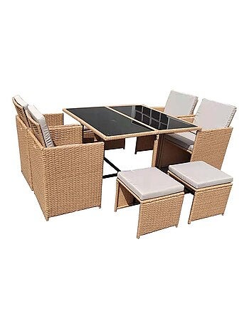 FLORIDA - Salon de jardin résine tressée naturel 8 places