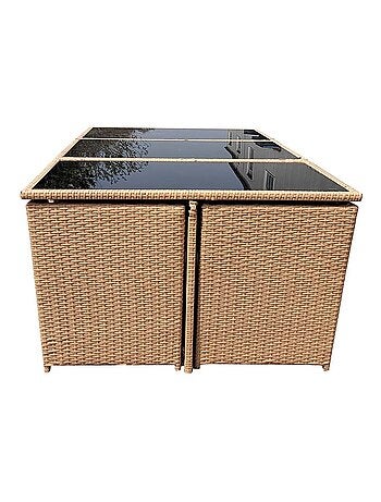 FLORIDA - Salon de jardin résine tressée naturel 8 places