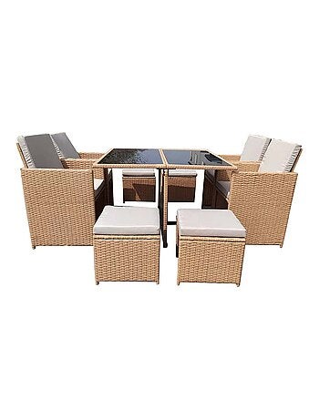 FLORIDA - Salon de jardin résine tressée naturel 8 places