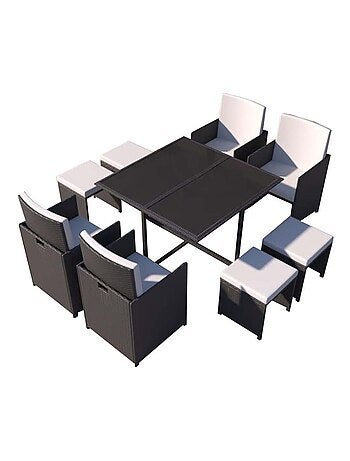 Florida - Salon de jardin résine tressée Noir & Blanc 8 places