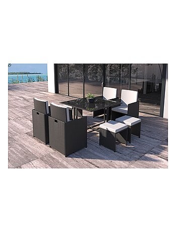 Florida - Salon de jardin résine tressée Noir & Blanc 8 places
