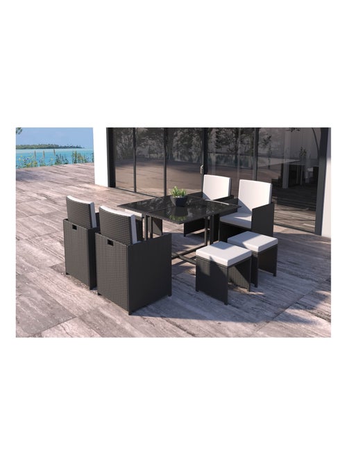 Florida - Salon de jardin résine tressée Noir & Blanc 8 places - Kiabi