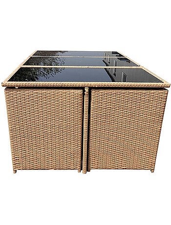 FLORIDA Salon de jardin encastrable résine tressée naturel 8 places