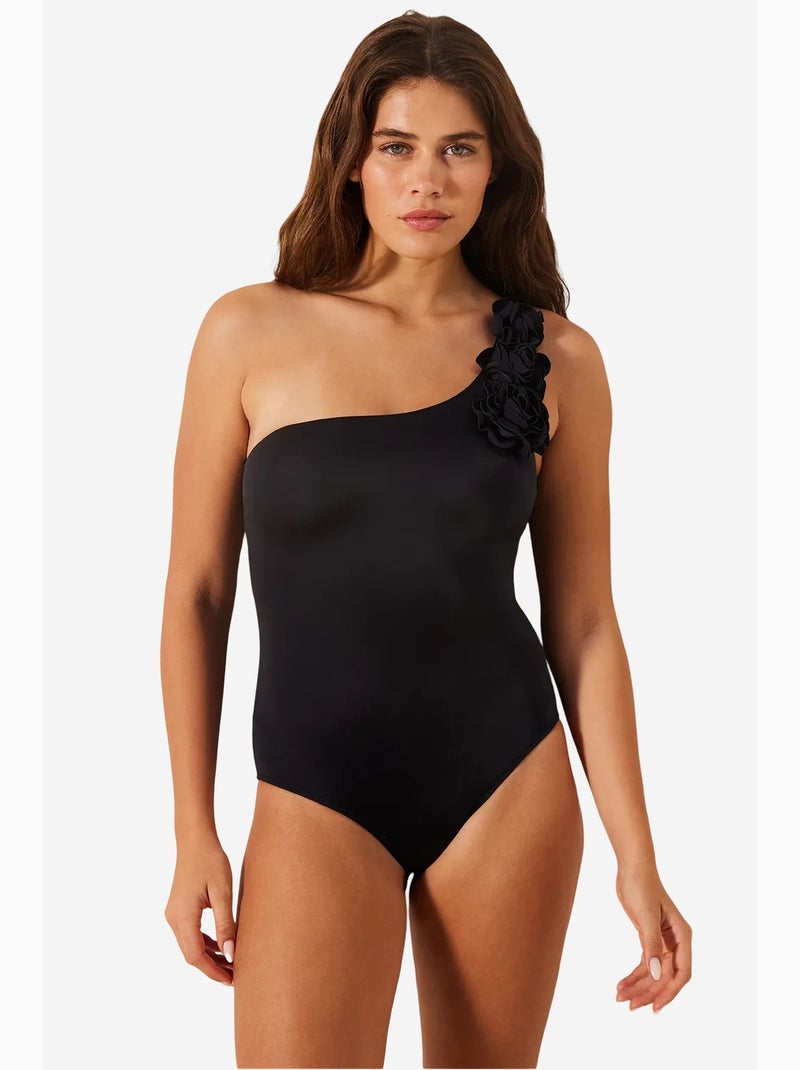 Flower maillot de bain une épaule penti Noir - Kiabi
