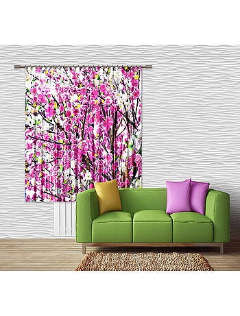 Flowers, rideau imprimés fleurs fushia et roses 180x160 cm, 2 pièces