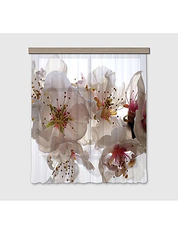 Flowers, rideau imprimés grand zoom sur fleurs blanche et délicates 180x160 cm, 2 pièces