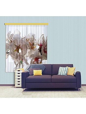 Flowers, rideau imprimés grand zoom sur fleurs blanche et délicates 180x160 cm, 2 pièces