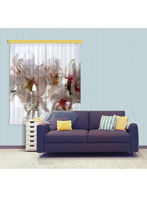 Flowers, rideau imprimés grand zoom sur fleurs blanche et délicates 180x160 cm, 2 pièces - Kiabi