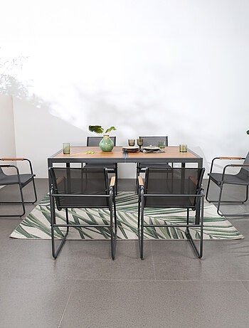 FOGGIA - Salon de jardin 6 places anthracite et bois