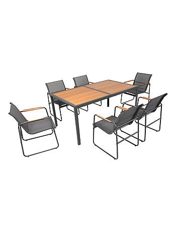 FOGGIA Salon de jardin 6 places anthracite et bois