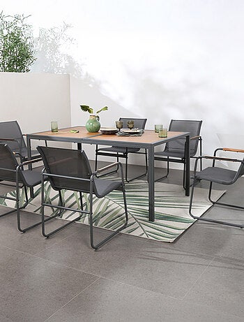 FOGGIA Salon de jardin 6 places anthracite et bois