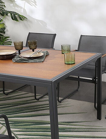 FOGGIA Salon de jardin 6 places anthracite et bois