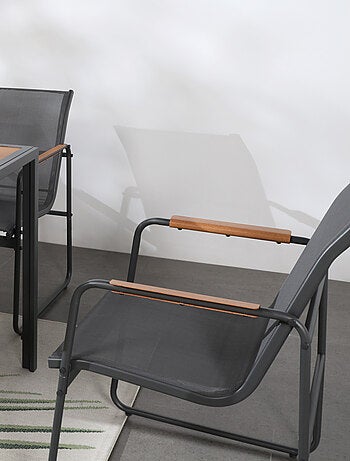 FOGGIA Salon de jardin 6 places anthracite et bois