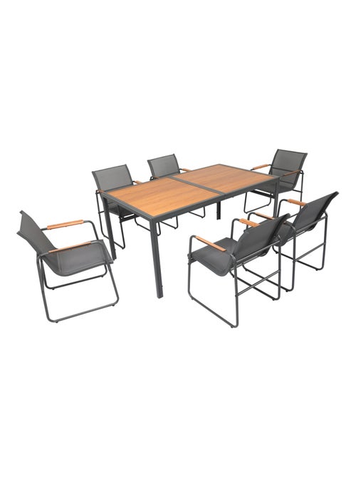 FOGGIA Salon de jardin 6 places anthracite et bois - Kiabi