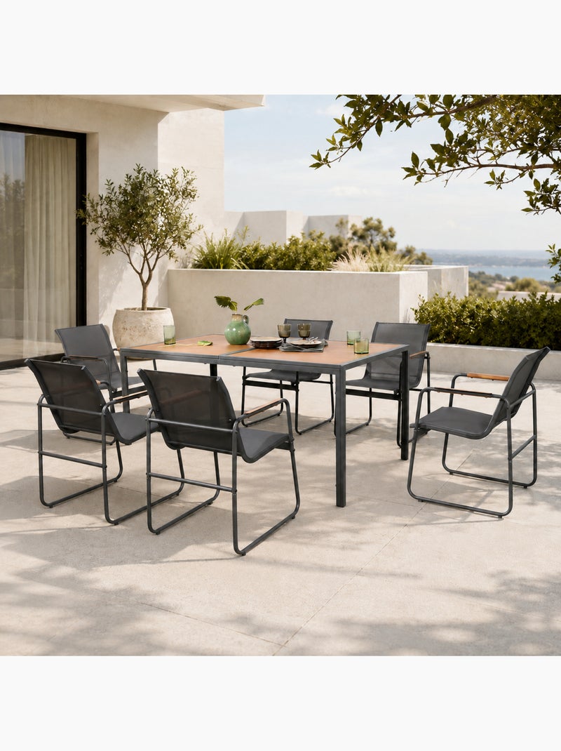 FOGGIA Salon de jardin 6 places anthracite et bois gris anthracite - Kiabi