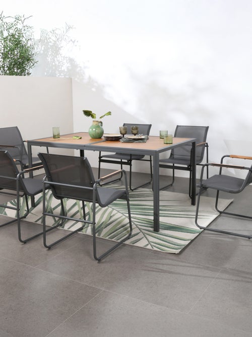 FOGGIA Salon de jardin 6 places anthracite et bois - Kiabi