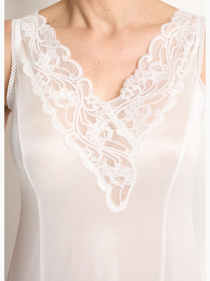 Fond de robe satiné antistatique et dentelle - Afibel Blanc - Kiabi