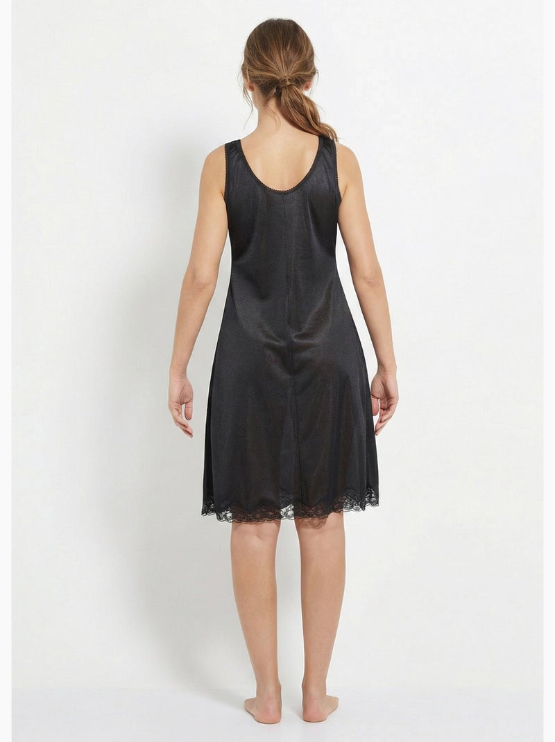 Fond de robe satiné antistatique et dentelle - Afibel Noir - Kiabi
