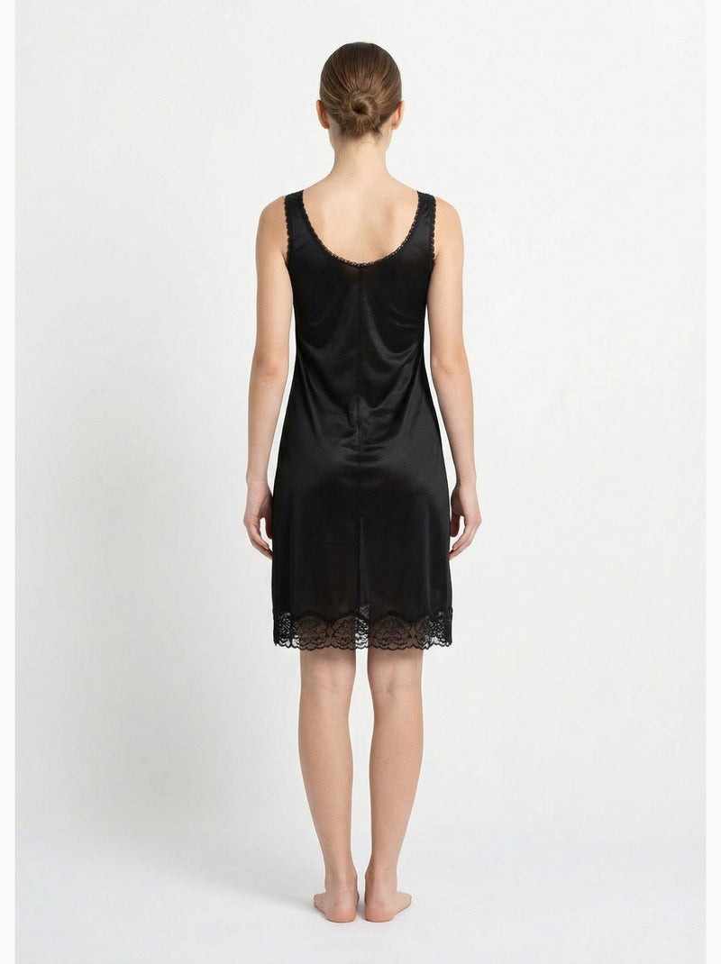 Fond de robe satiné antistatique et dentelle - Afibel Noir - Kiabi