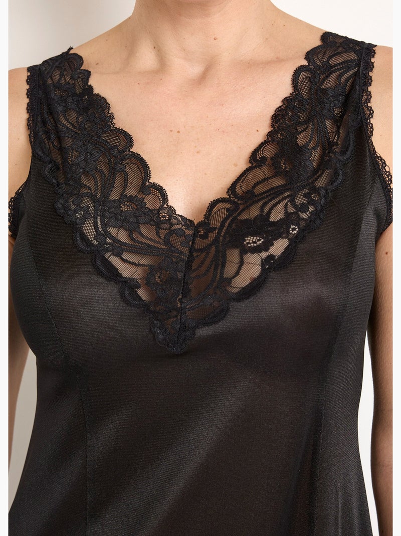 Fond de robe satiné antistatique et dentelle - Afibel Noir - Kiabi