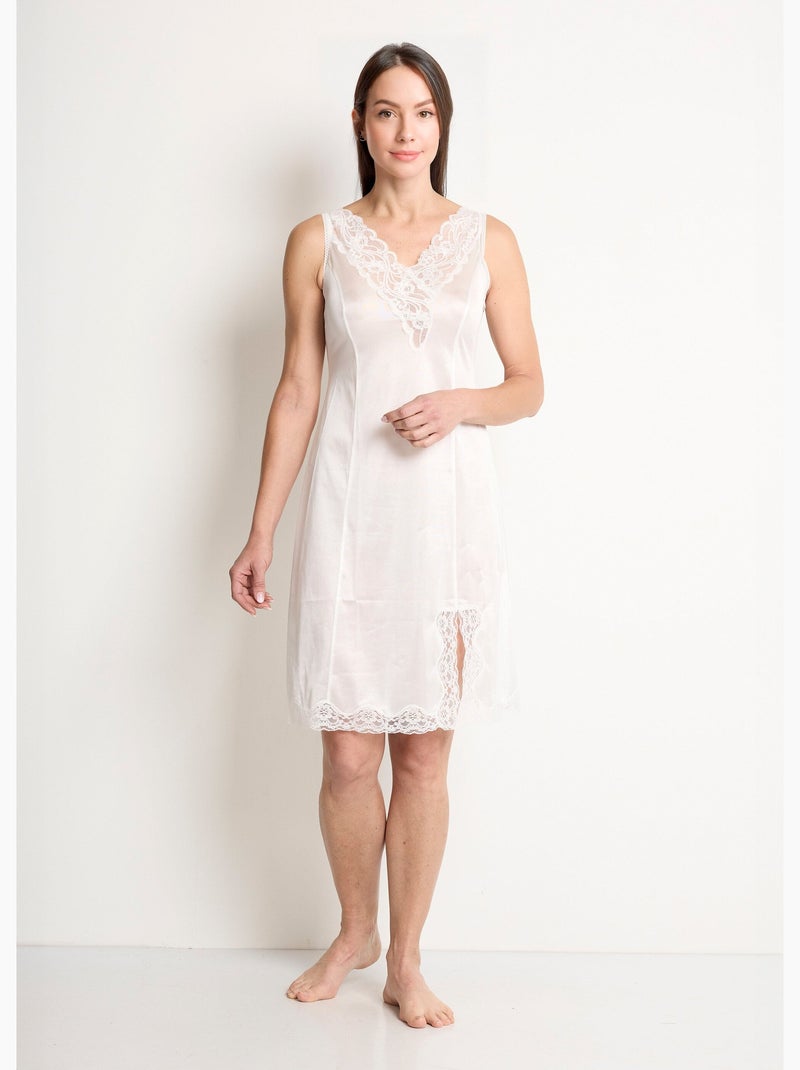 Fond de robe satiné antistatique et dentelle Blanc Femme