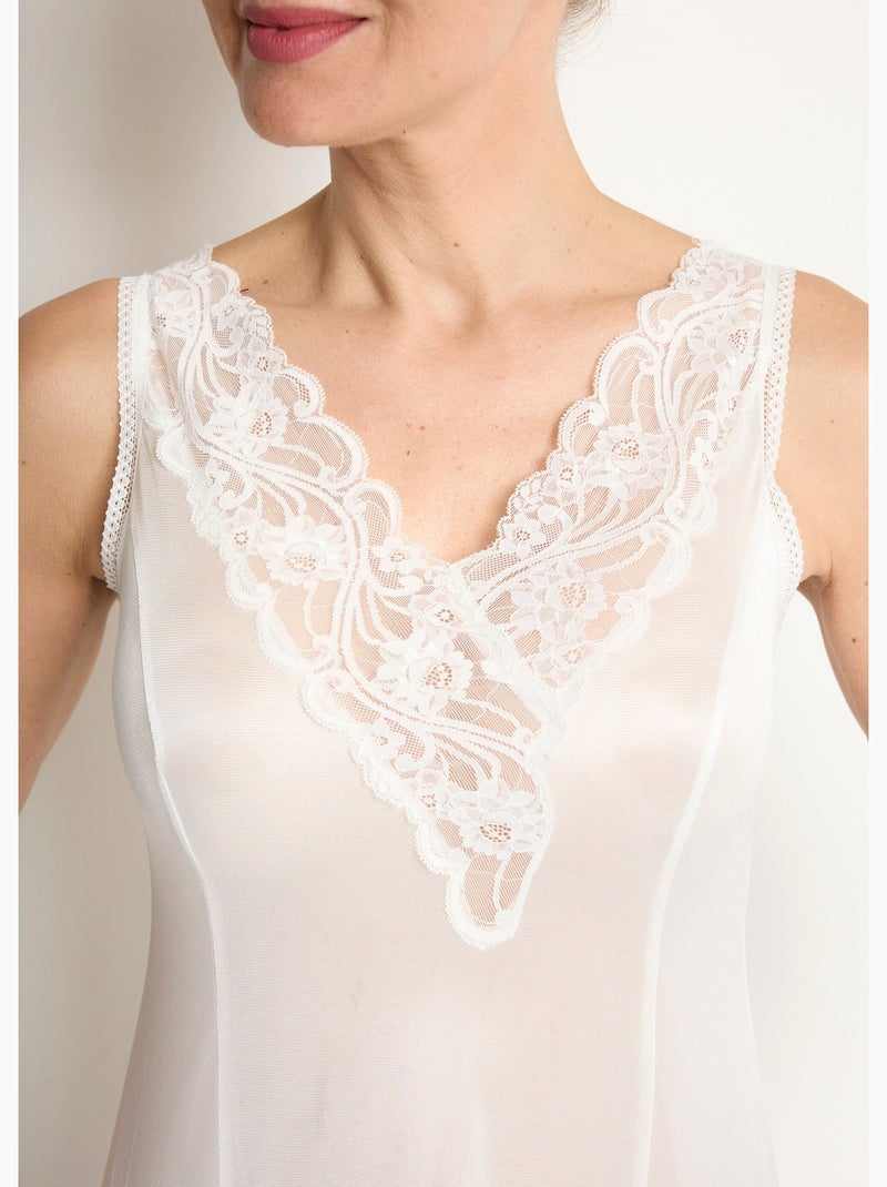 Fond de robe satiné antistatique et dentelle Blanc - Kiabi