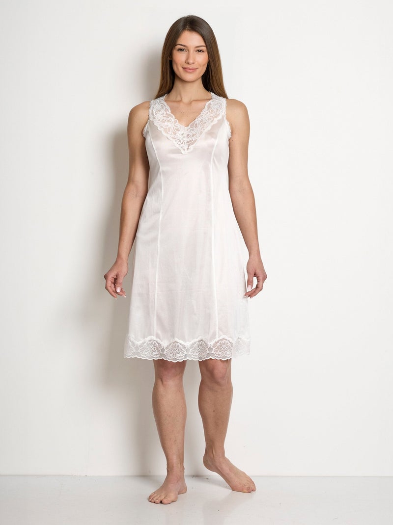 Fond de robe satiné antistatique et dentelle Blanc - Kiabi