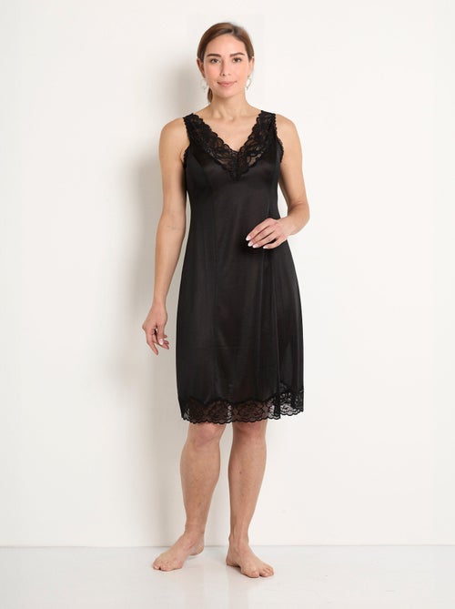 Fond de robe satiné antistatique et dentelle - Kiabi