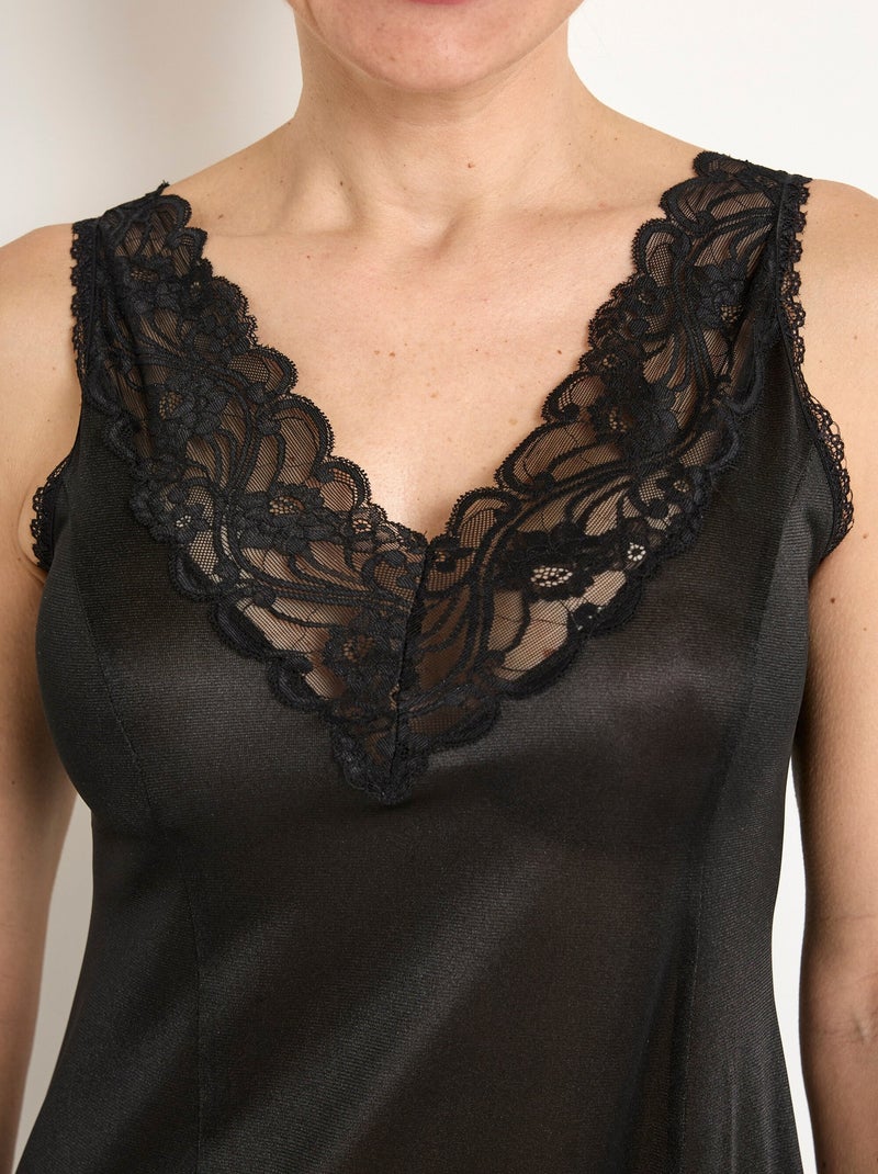 Fond de robe satiné antistatique et dentelle Noir - Kiabi