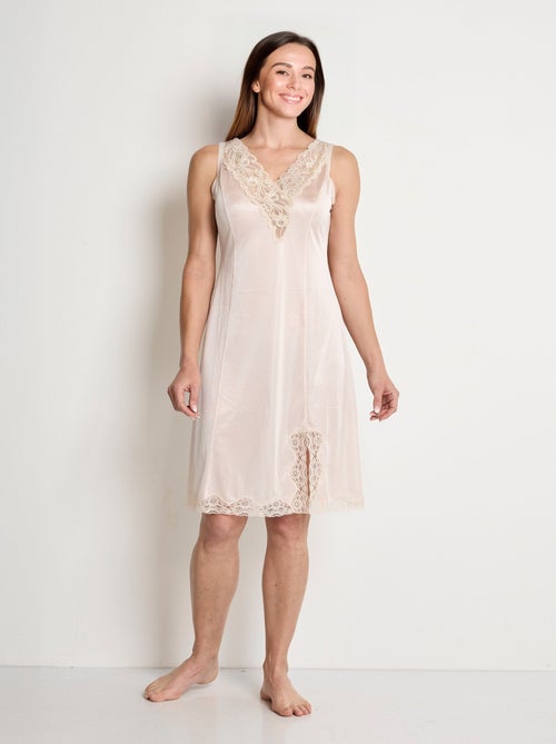 Fond de robe satiné antistatique et dentelle - Kiabi