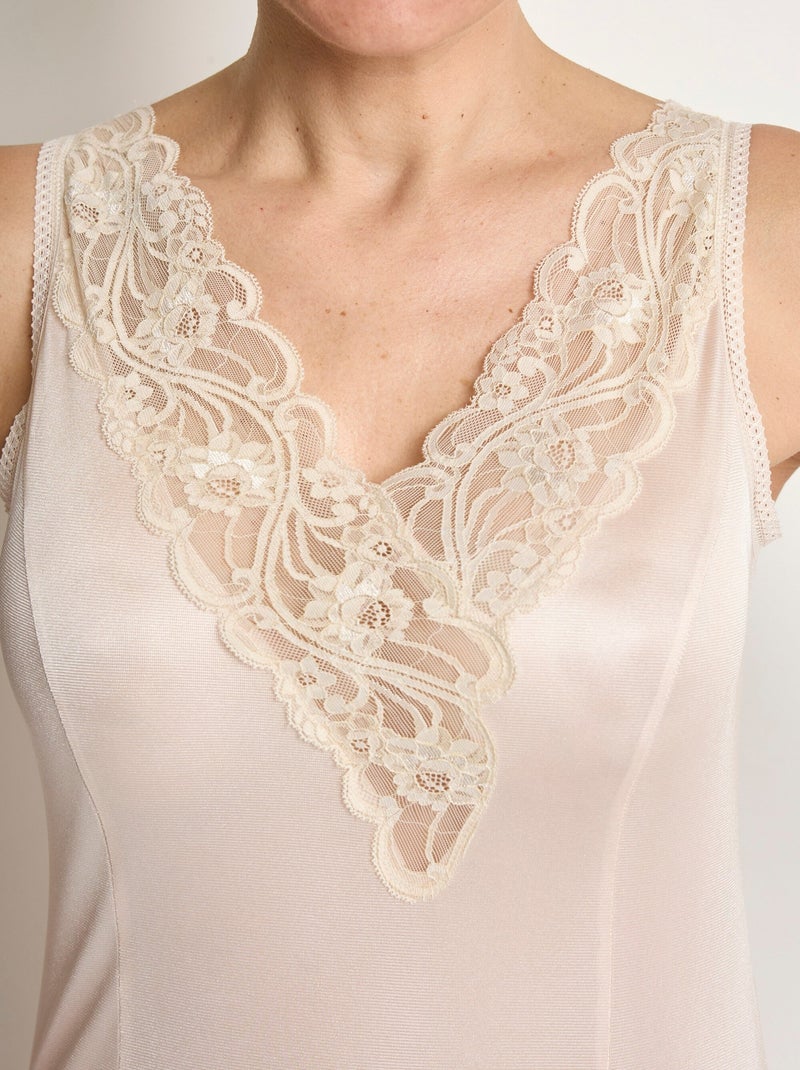 Fond de robe satiné antistatique et dentelle Rose - Kiabi