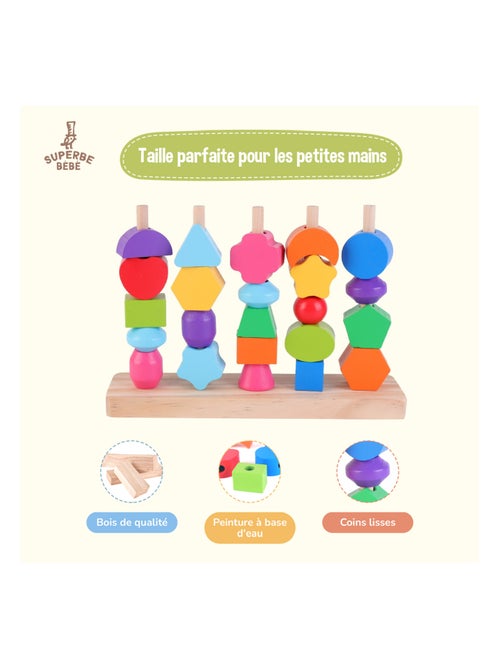 Formes en bois à empiler et trier - Jeu d'éveil | SUPERBE BEBE - Kiabi