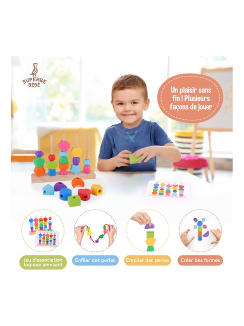 Formes en bois à empiler et trier - Jeu d'éveil | SUPERBE BEBE - Kiabi