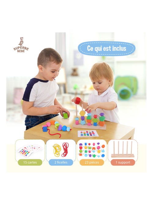 Formes en bois à empiler et trier - Jeu d'éveil | SUPERBE BEBE - Kiabi