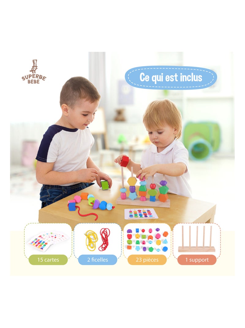Formes en bois à empiler et trier - Jeu d'éveil | SUPERBE BEBE N/A - Kiabi