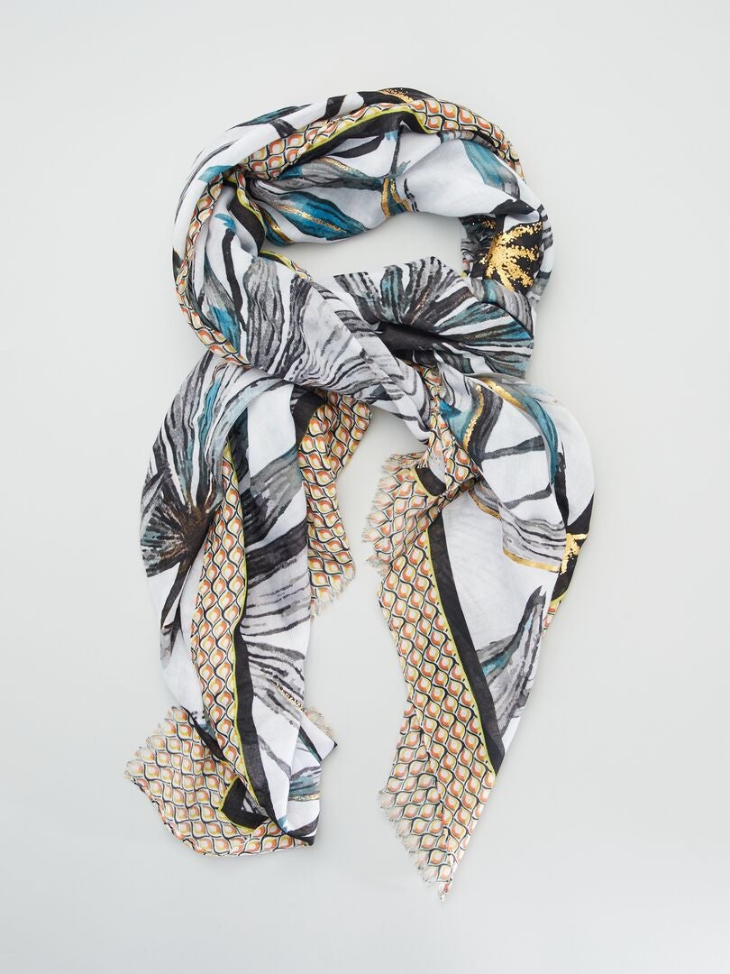 Foulard avec imprimé 'feuilles de palmiers' beige/noir - Kiabi