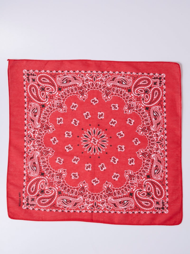 Foulard bandana carré en toile de coton Rouge - Kiabi
