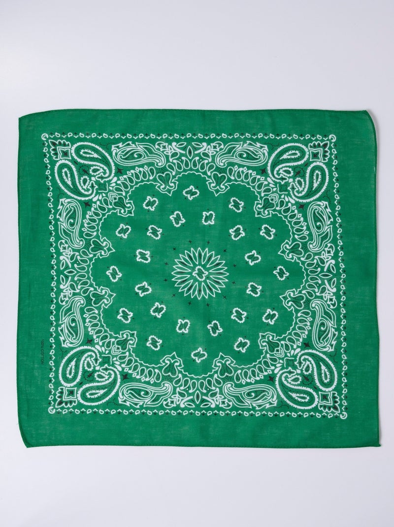 Foulard bandana carré en toile de coton Vert - Kiabi