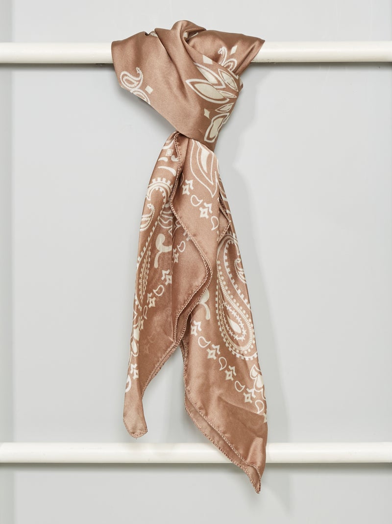 Foulard carré effet satiné imprimé Beige - Kiabi