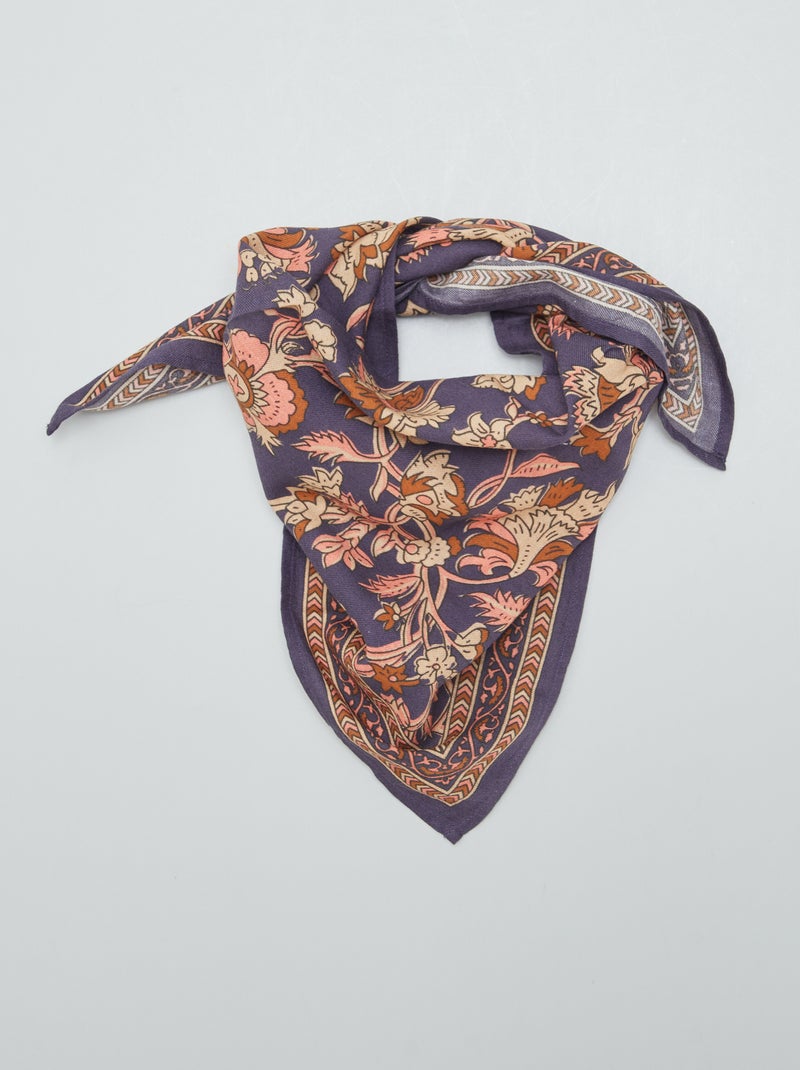 Foulard carré en coton Violet - Kiabi
