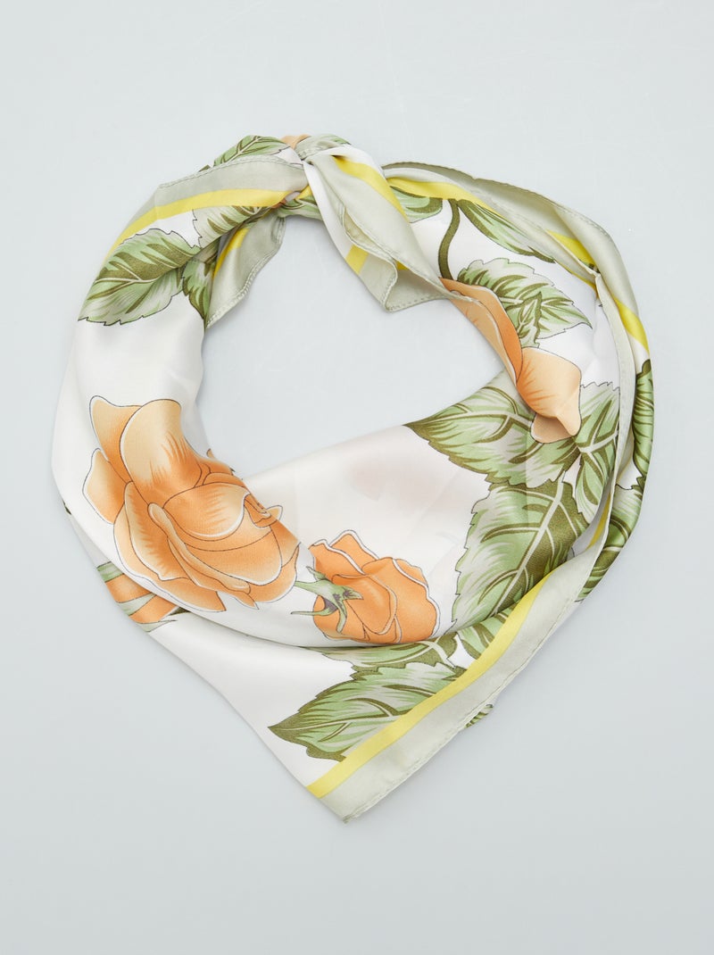 Foulard carré fleuri Blanc/orange - Kiabi