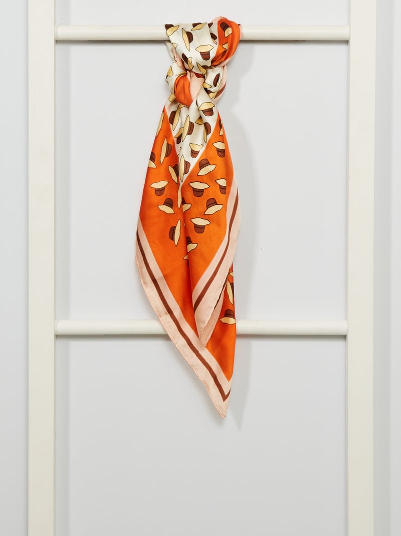 Foulard carré fluide et léger orange - Kiabi