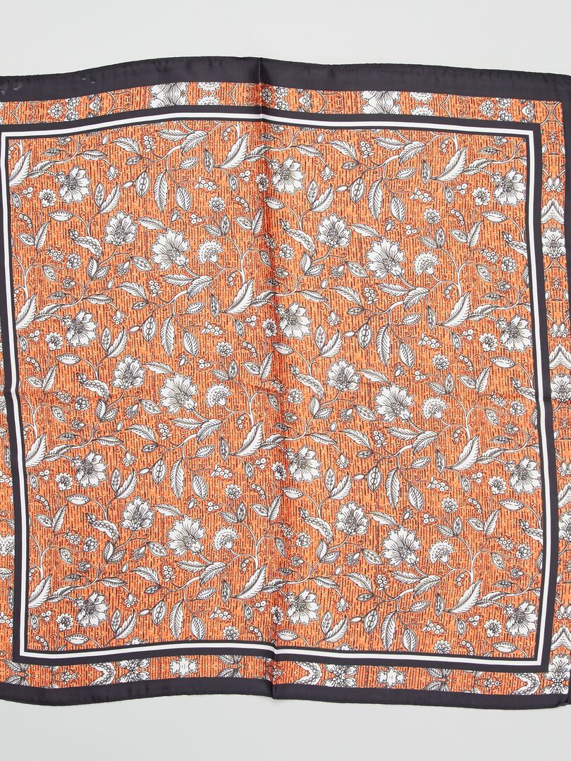 Foulard carré imprimé fleuri orange - Kiabi