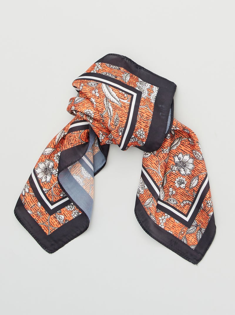 Foulard carré imprimé fleuri orange - Kiabi