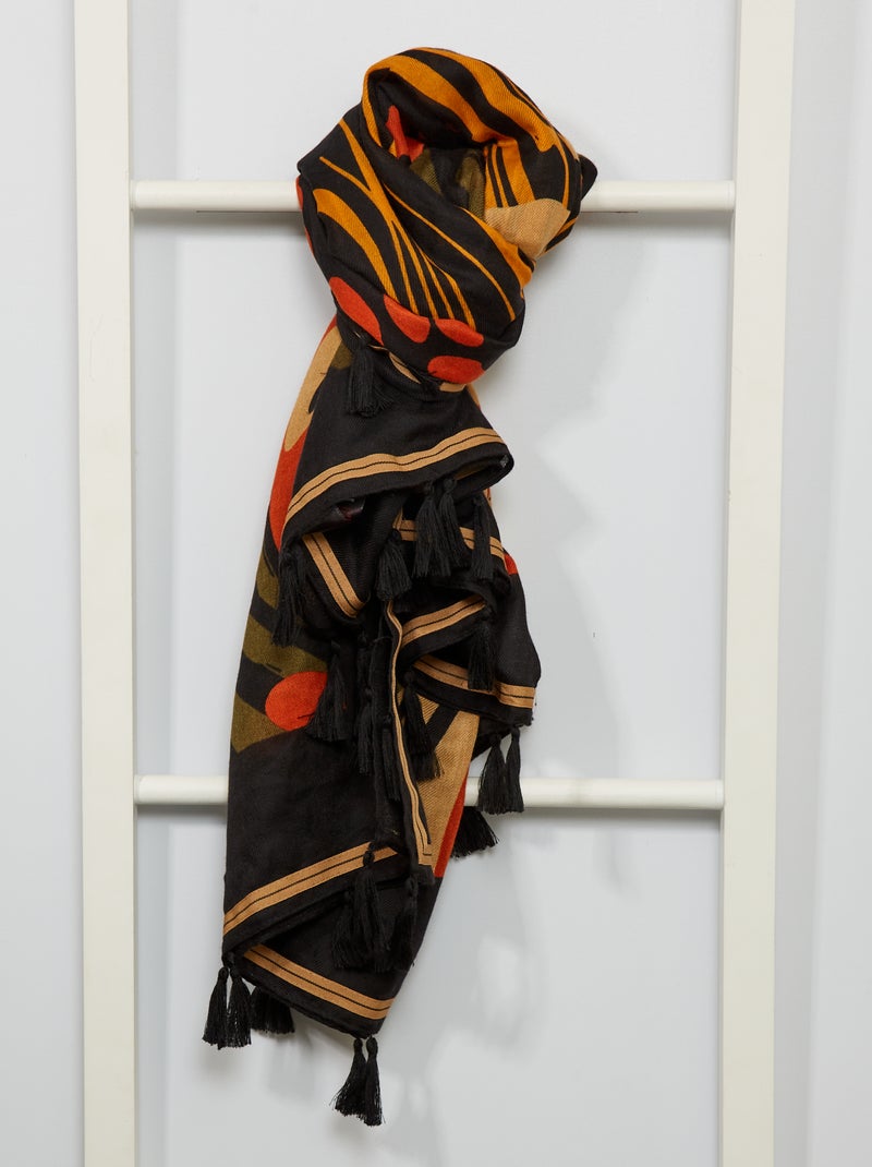 Foulard carré imprimé noir - Kiabi