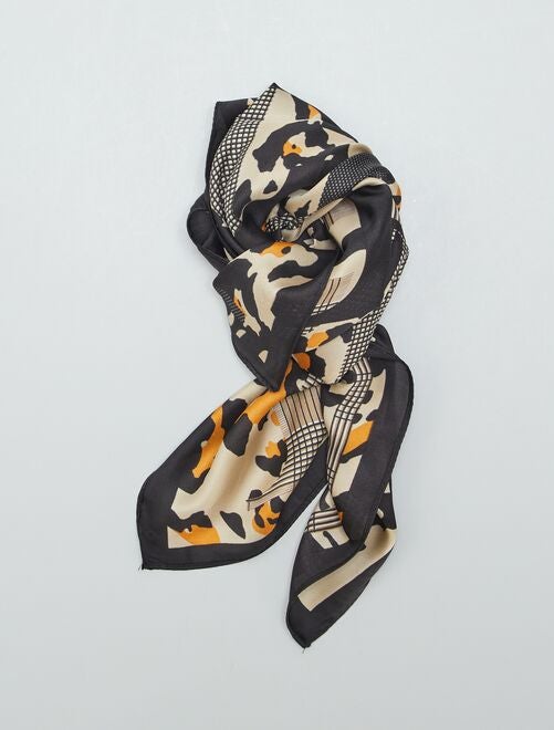 Foulard / Écharpe Femme Noir Et Gris Imprimé - Viscose - Occasion En Très Bon état